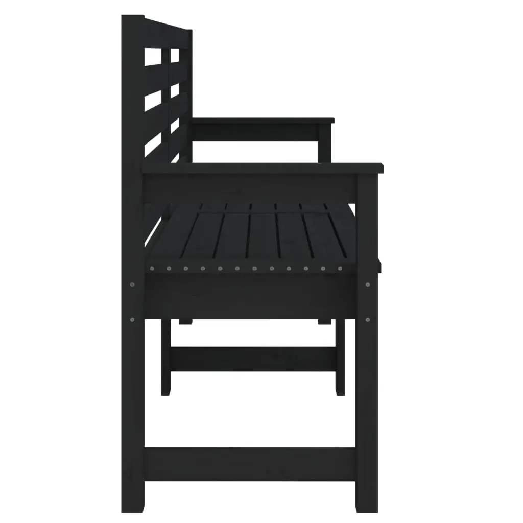 Garden Bench Black Wooden Outdoor Seating with Backrest and Armrests
