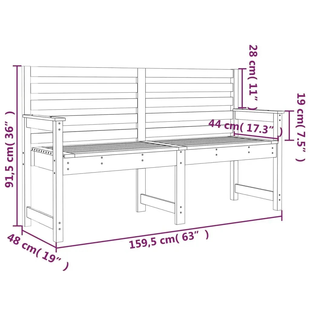 Garden Bench Black Wooden Outdoor Seating with Backrest and Armrests