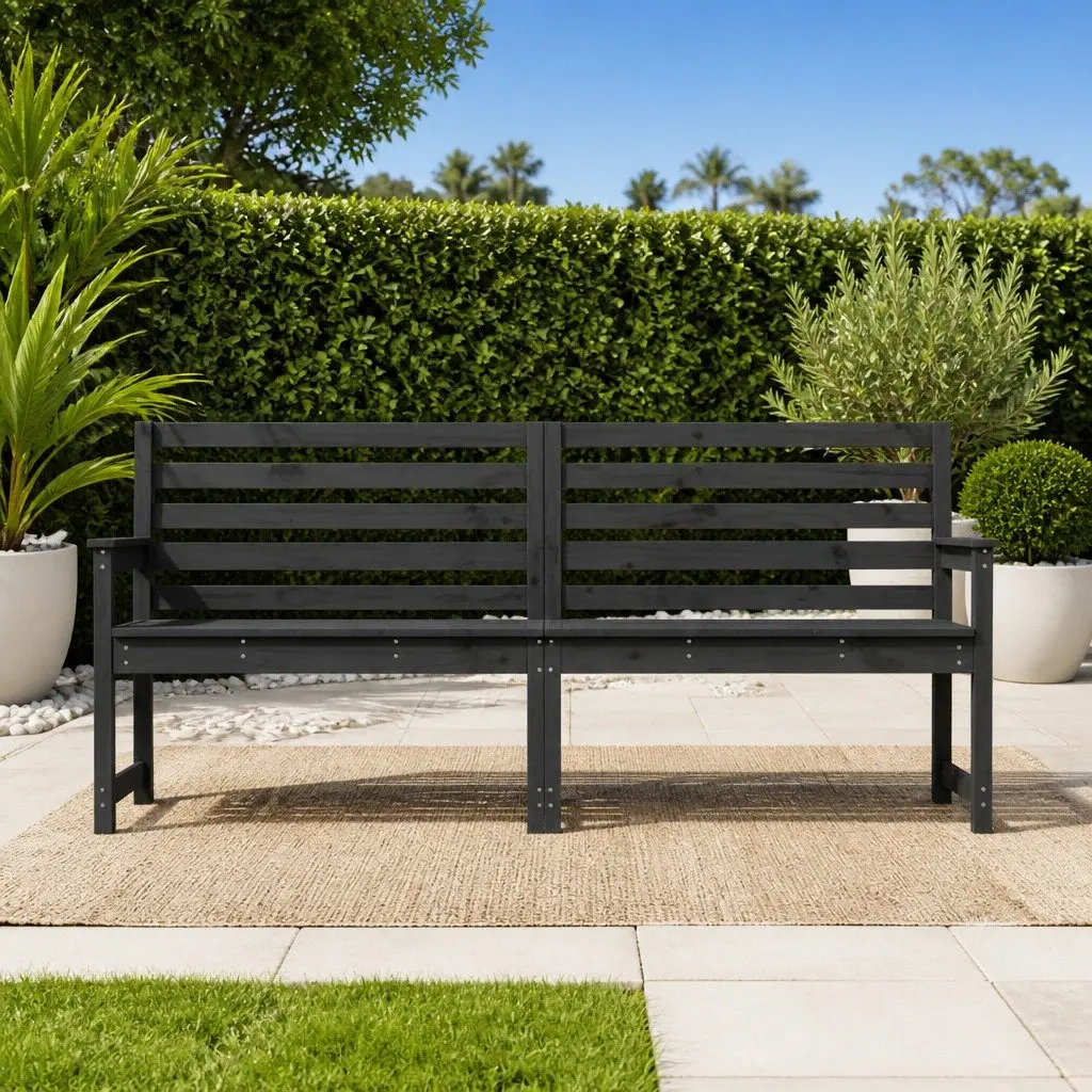 Garden Bench Outdoor Wooden Seating with Armrests and Backrest Grey