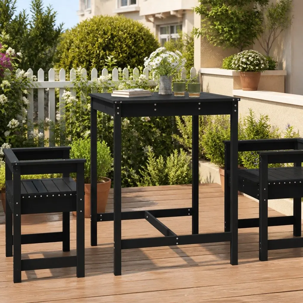 Garden Table Solid Pine Wood Black Sturdy Frame Outdoor Patio Dining Furniture