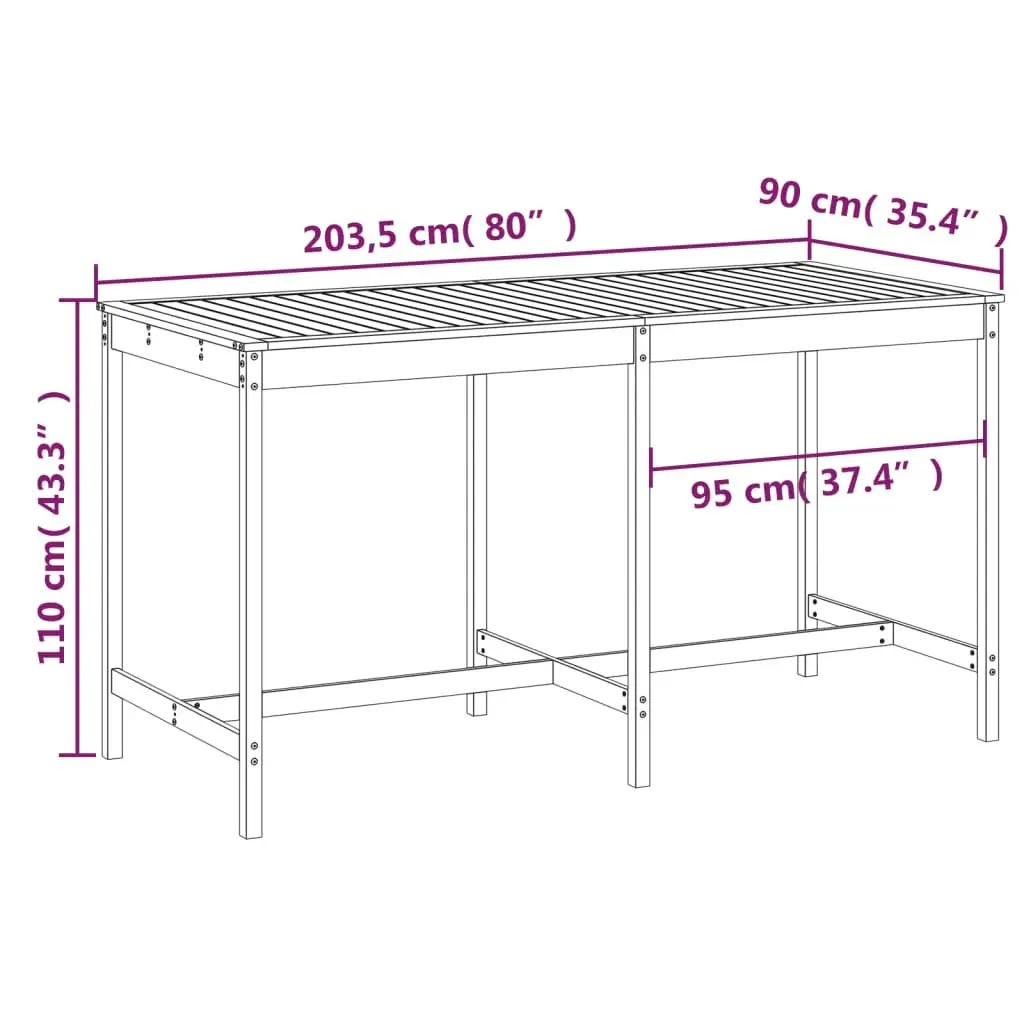 Solid Wood Garden Table 203.5x90x110 cm Sturdy Frame for Outdoor Patio Dining