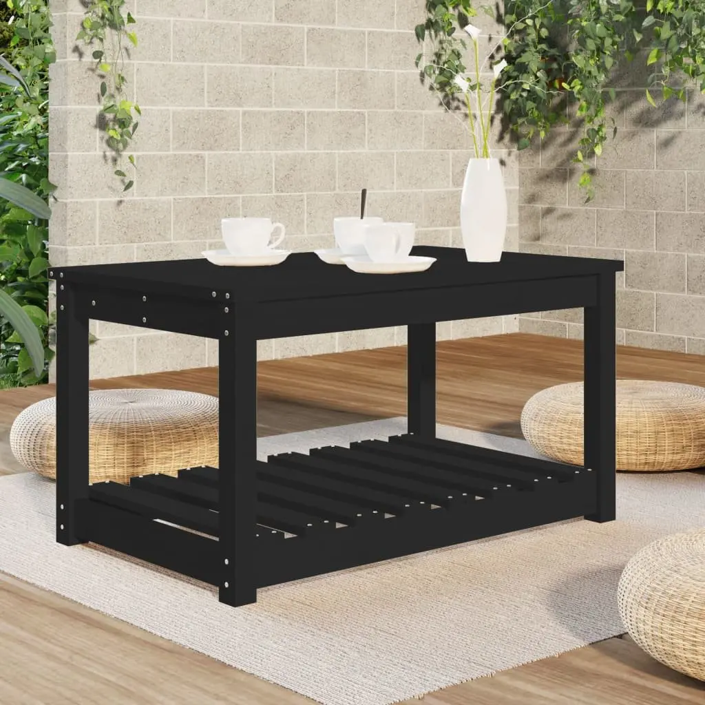 Garden Table Black Solid Pine Wood Outdoor Dining with Storage