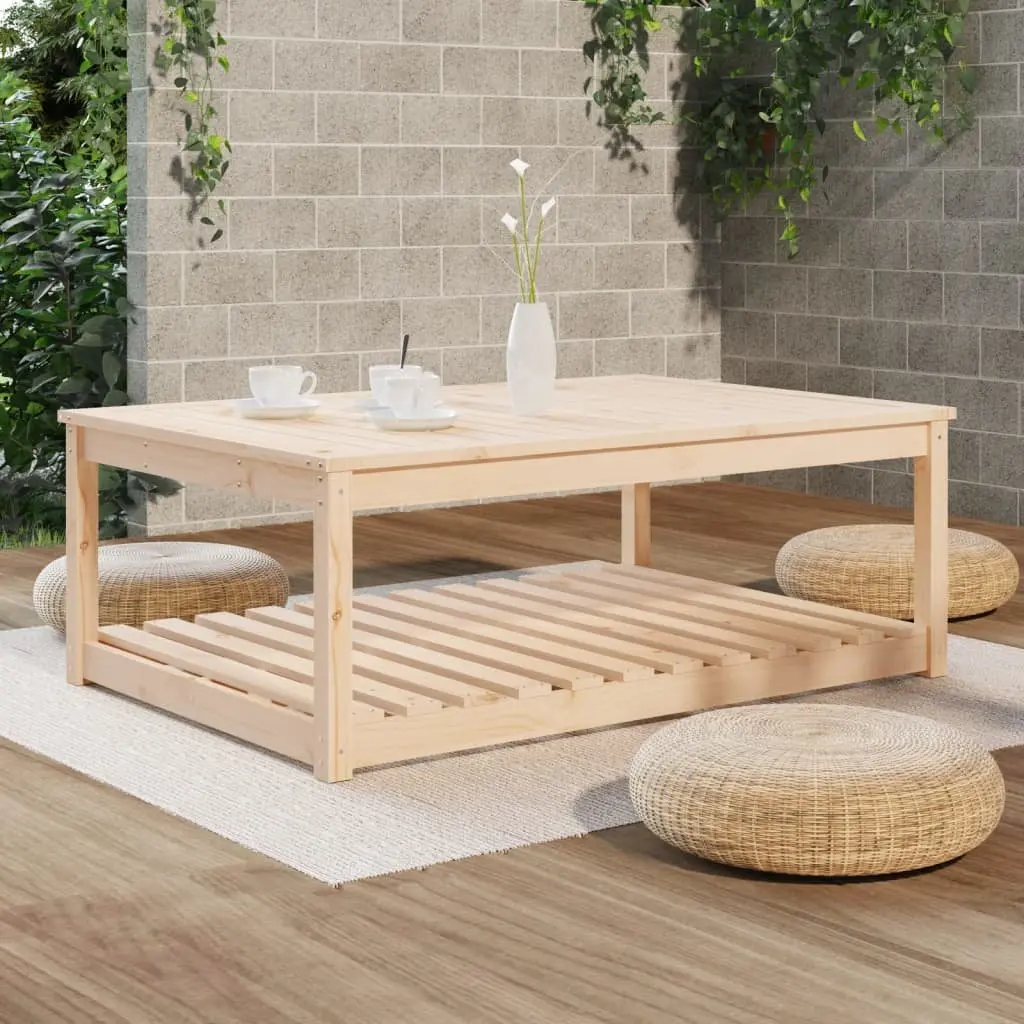 Garden Table Solid Pine Wood Outdoor Dining Desk with Open Shelf Brown