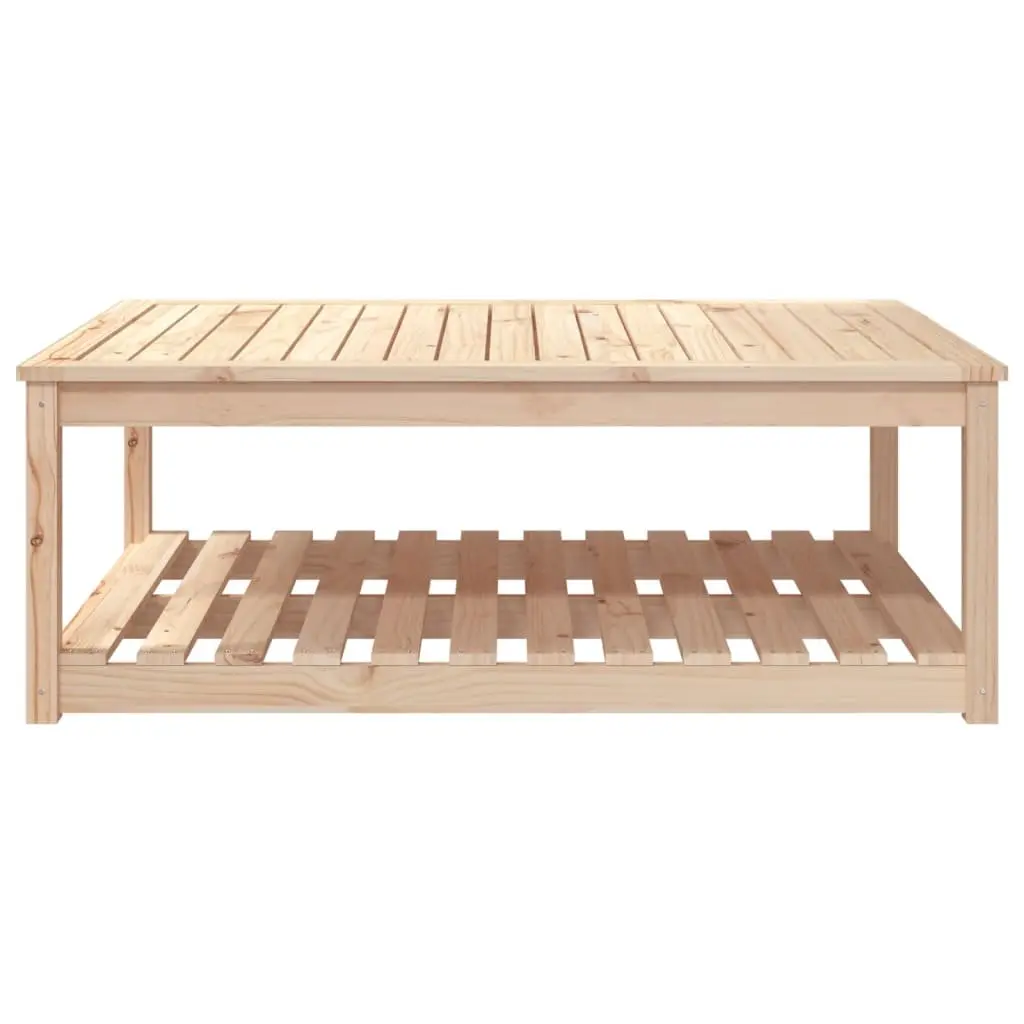 Garden Table Solid Pine Wood Outdoor Dining Desk with Open Shelf Brown