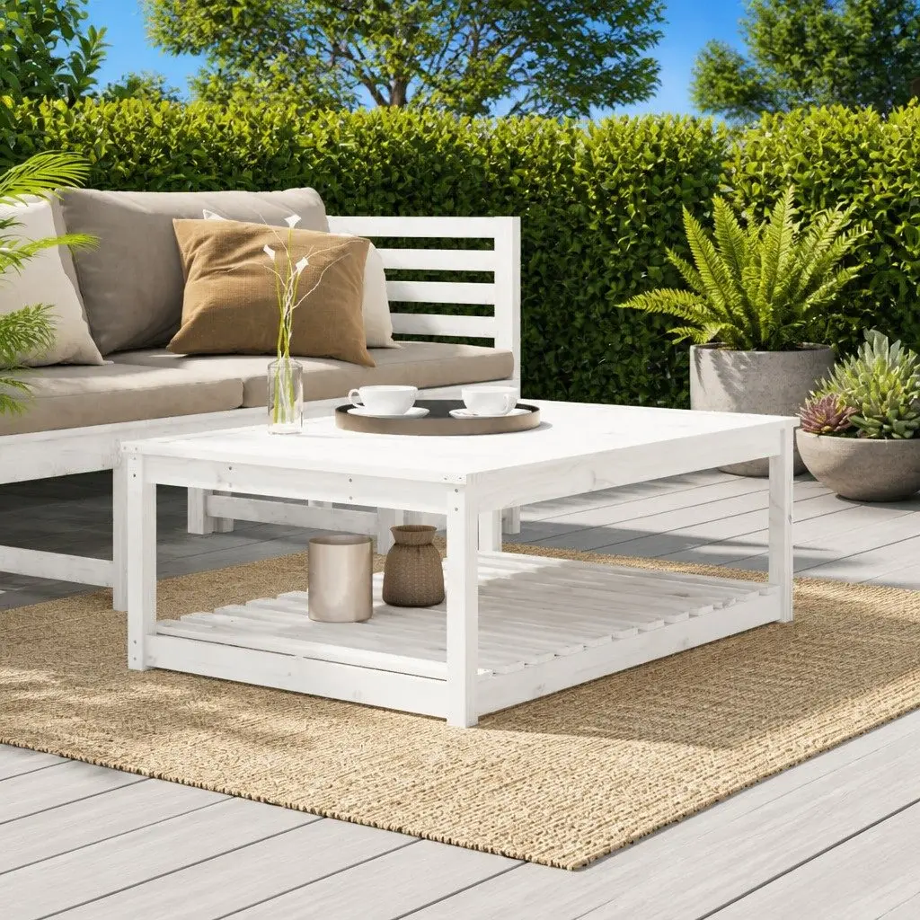 Garden Table White Solid Pine Wood Outdoor Patio Furniture with Storage Shelf