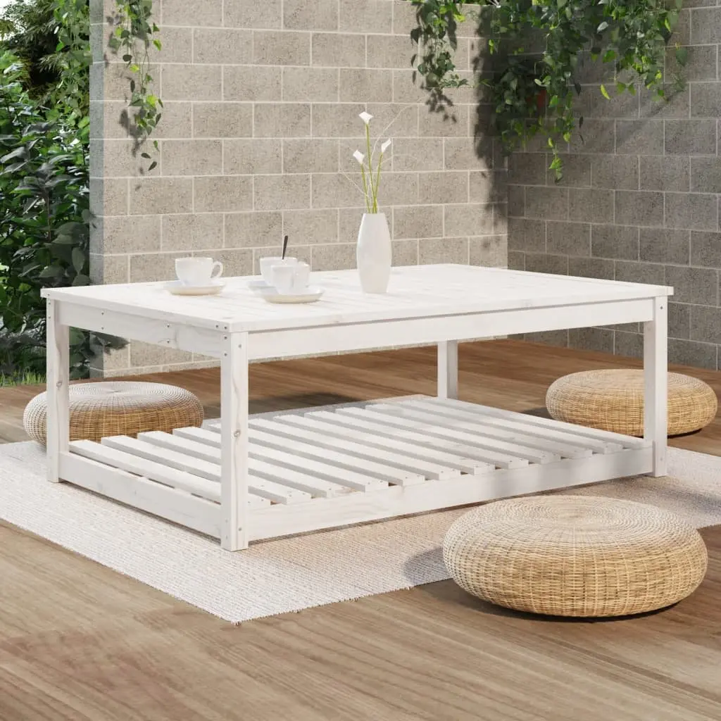 Garden Table White Solid Pine Wood Outdoor Patio Furniture with Storage Shelf