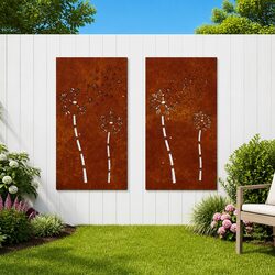 Garden Wall Decoration 2pcs 105x55cm Outdoor Metal Flower Design Brown
