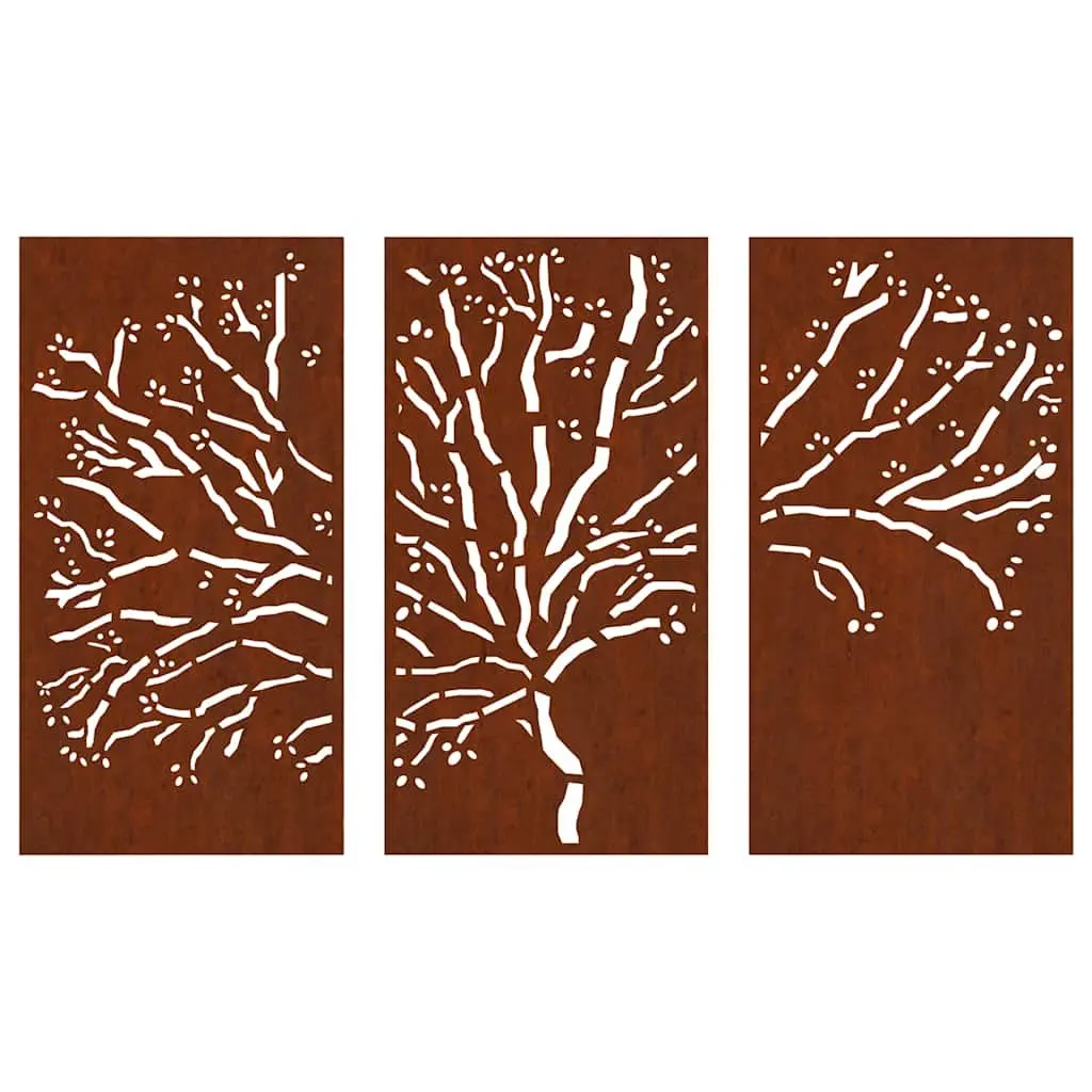 Garden Wall Art Decorations 3 pcs Tree Design Outdoor Metal Panels 105x55 cm