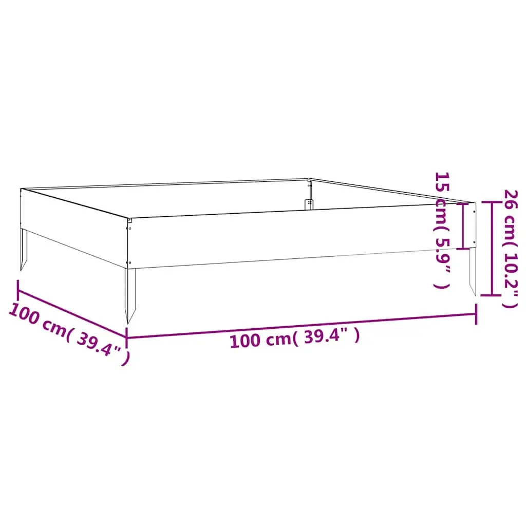Garden Raised Bed Planter 100x100x26cm Corten Steel Open Bottom Flower Box