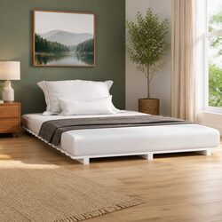 Bed Frame 150x200 cm White Solid Pine Wood Slatted Base Bedroom Furniture