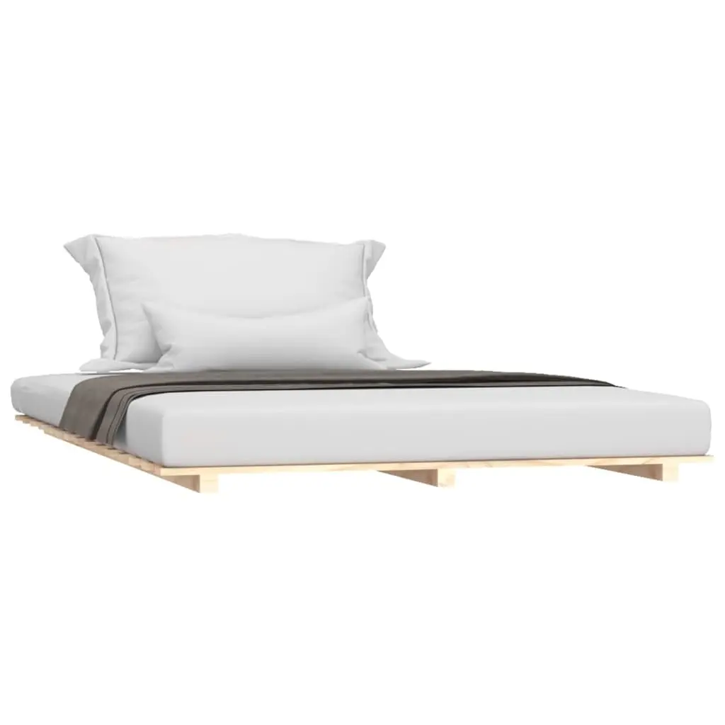 Bed Frame 135x190 cm Solid Pine Wood Slatted Base Brown