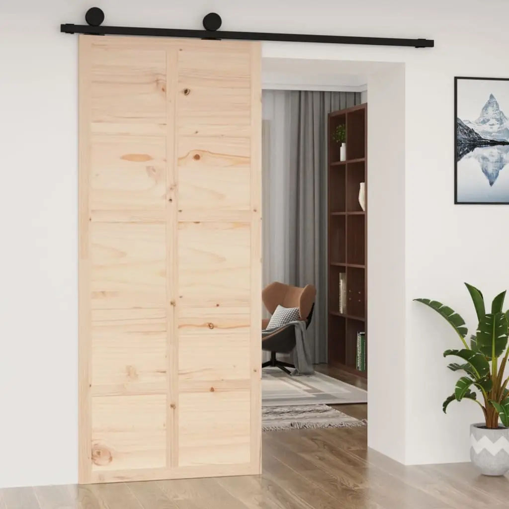 Barn Door 90x1.8x214 cm Solid Pine Wood Interior Sliding Door Space Saving