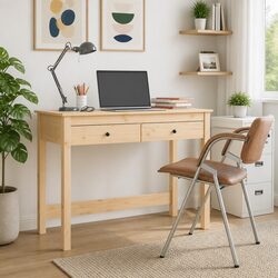 Elegant Brown Study Table with Storage Drawers