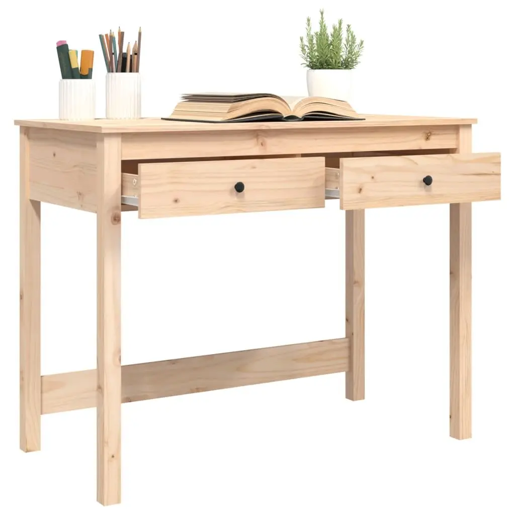 Solid Pine Wood Desk 100x50x78 cm with 2 Drawers Rustic Finish