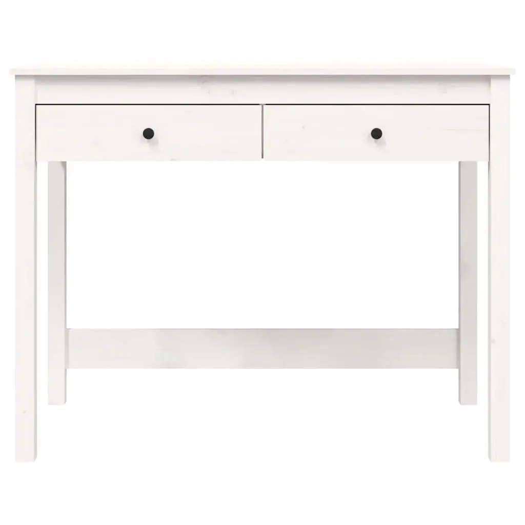 Solid Wood Pine Desk 100 cm White with 2 Drawers for Office Study Computer Furniture