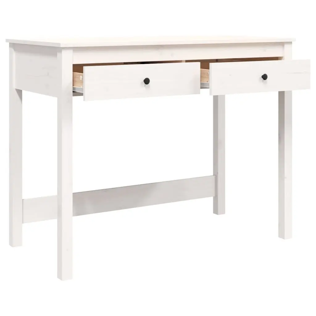 Solid Wood Pine Desk 100 cm White with 2 Drawers for Office Study Computer Furniture