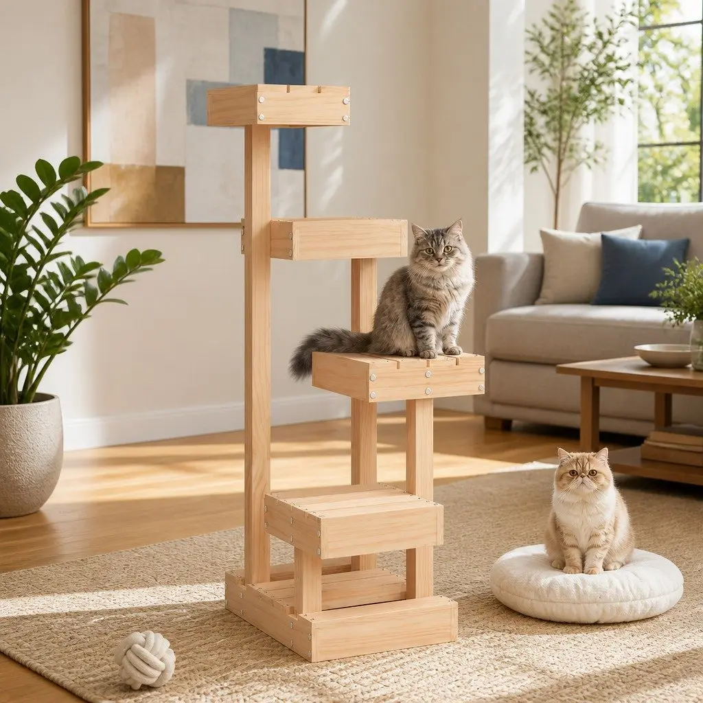 Cat Tree 4 Platform Multi Level Wooden Pet Furniture Climbing Perch Scratching