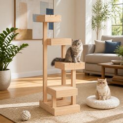 Cat Tree 4 Platform Multi Level Wooden Pet Furniture Climbing Perch Scratching