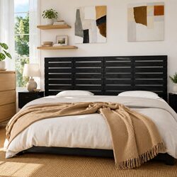 Wall Headboard Black 186 cm Solid Pine Wood Bedroom Bed Header Board Mount
