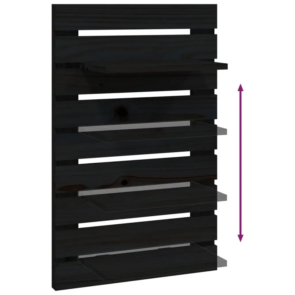Wall-mounted Bedside Shelves 2 pcs Black Solid Pine Wood Storage Display