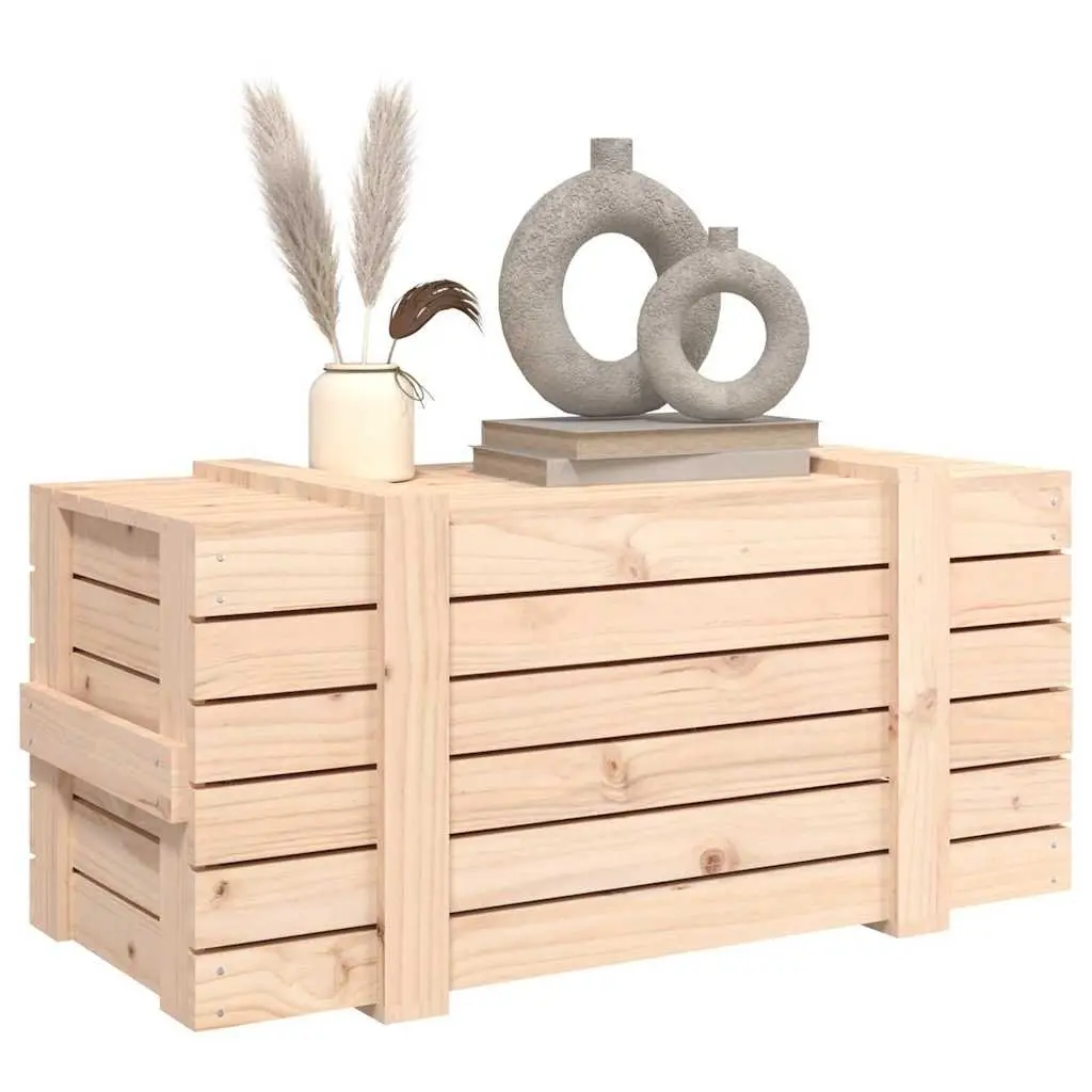 Wooden Storage Box 91x40.5x42cm Solid Pine Hinged Lid Home Organisation Chest