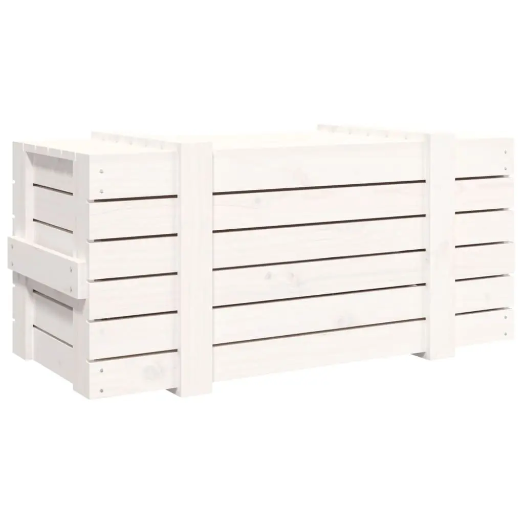 Storage Box 91 x 40.5 x 42 cm White Solid Wood Pine Household Organiser Chest with Hinged Lid