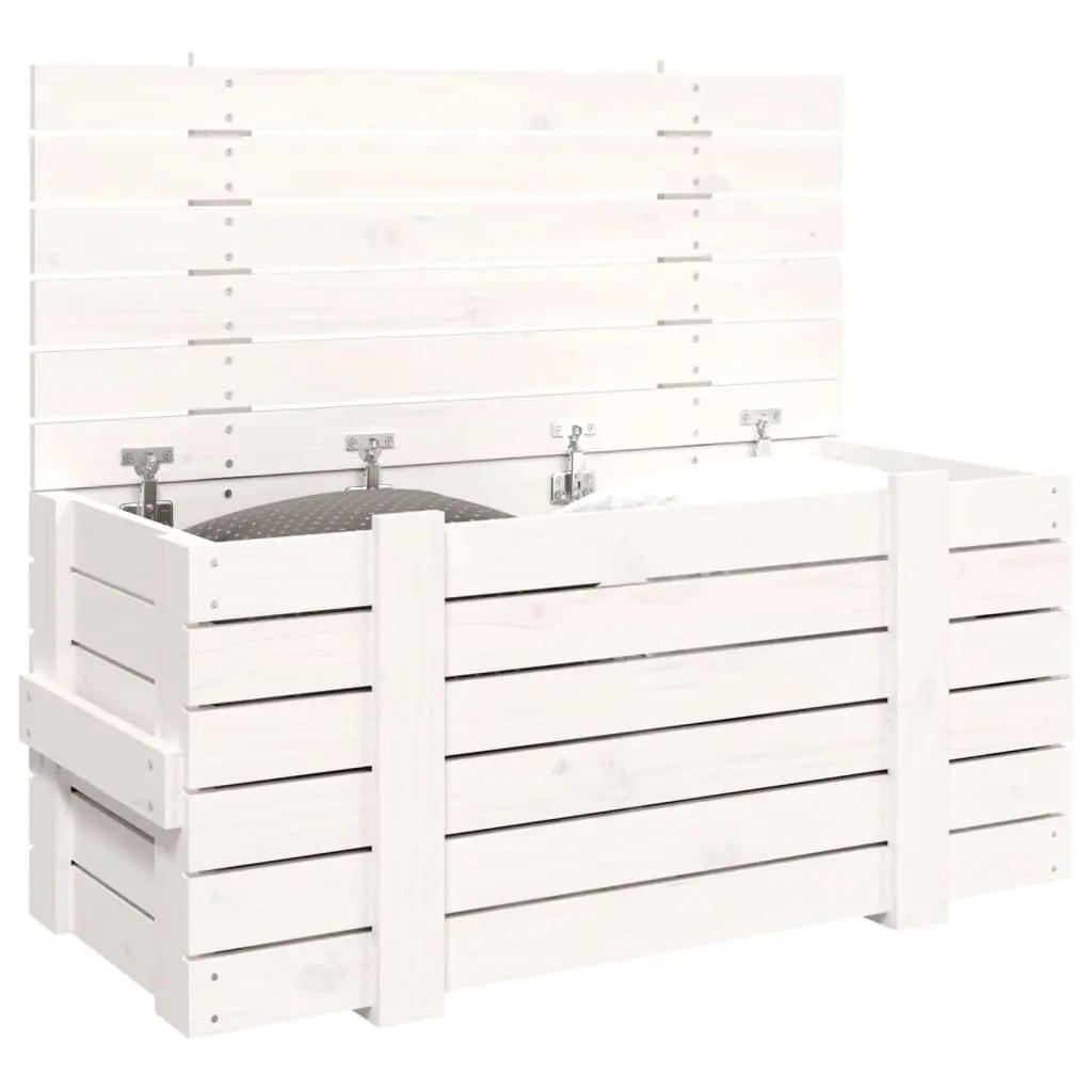 Storage Box 91 x 40.5 x 42 cm White Solid Wood Pine Household Organiser Chest with Hinged Lid
