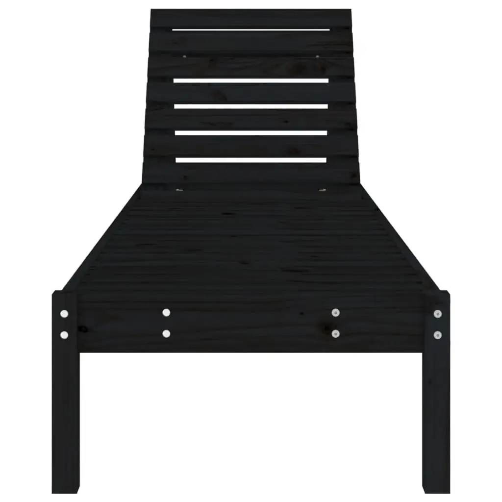 Lounge Chair Black Solid Pine Wood Adjustable Backrest Outdoor Garden Patio Sun Lounger