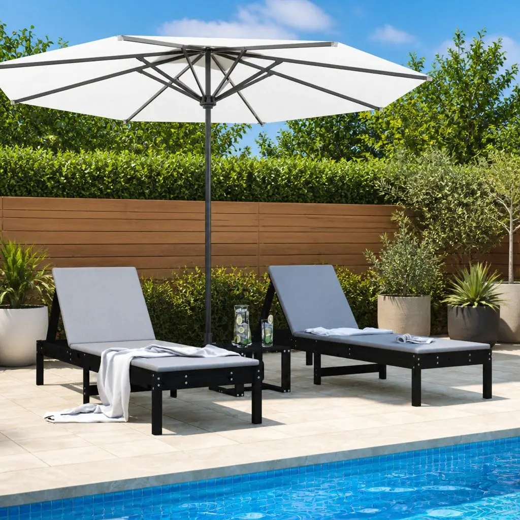 Sun Loungers 2 pcs Black Solid Wood Adjustable Backrest Outdoor Garden Patio Reclining Chair