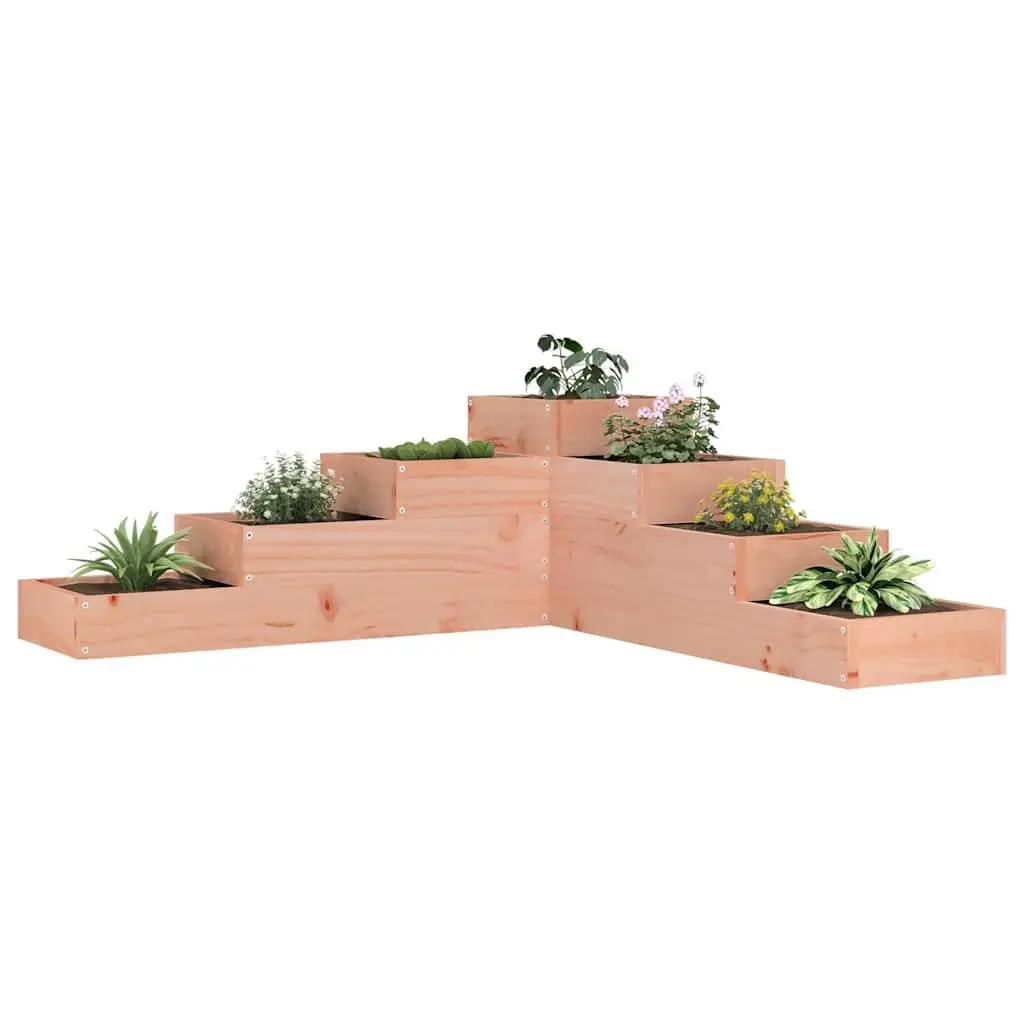 Wooden Corner Garden Planter L-Shaped 4-Tier Outdoor Raised Bed for Plants and Flowers