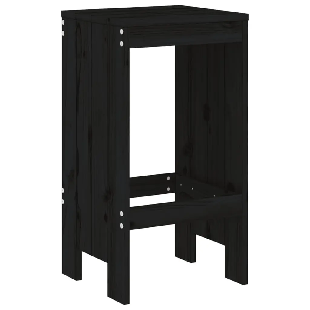 Bar Stools 2 pcs Black Solid Pine Wood Outdoor Patio Balcony Chairs 40x36x75 cm