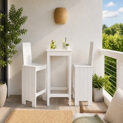 Set of Two White Bar Stools in Solid Pine Wood