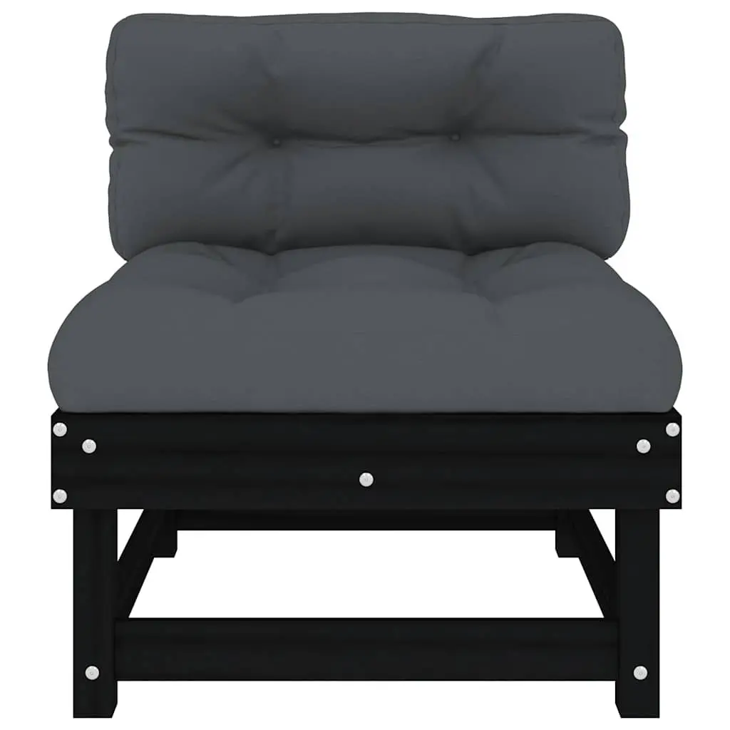 Outdoor Middle Sofa with Cushions Black Solid Wood Pine Garden Sectional