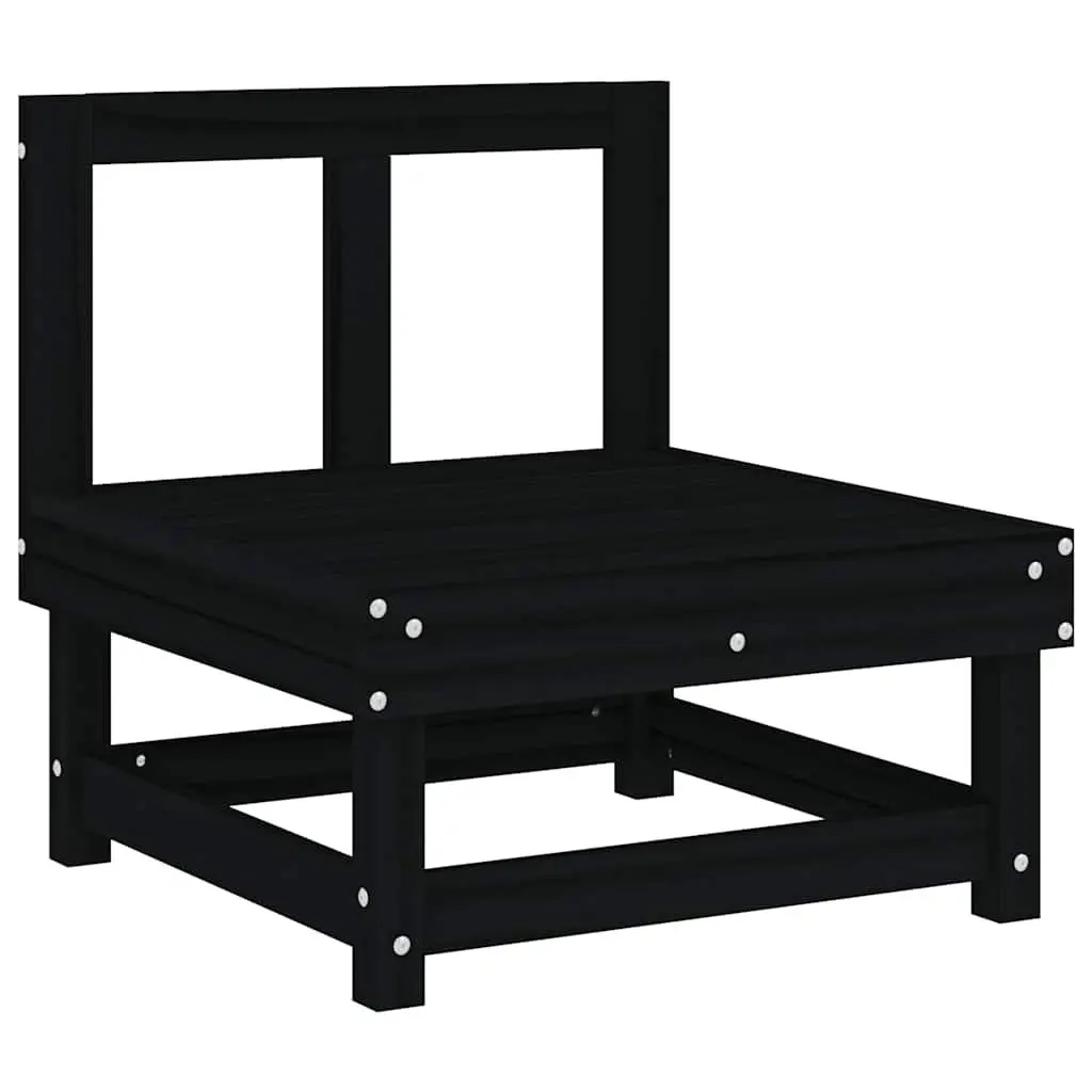 Outdoor Middle Sofa with Cushions Black Solid Wood Pine Garden Sectional