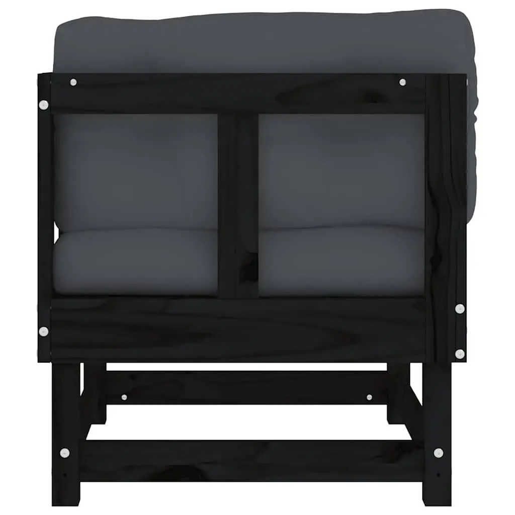 Corner Modular Sectional Sofa Set 2 Pieces Black Solid Pine Wood Outdoor Garden Patio Seating