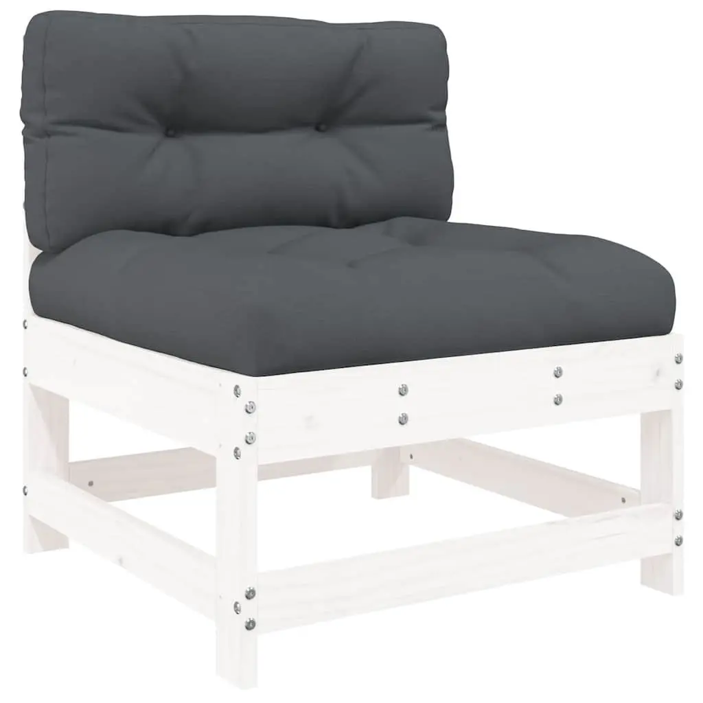 Middle Outdoor Sectional Sofa with Cushions White Solid Pine Wood Garden Patio
