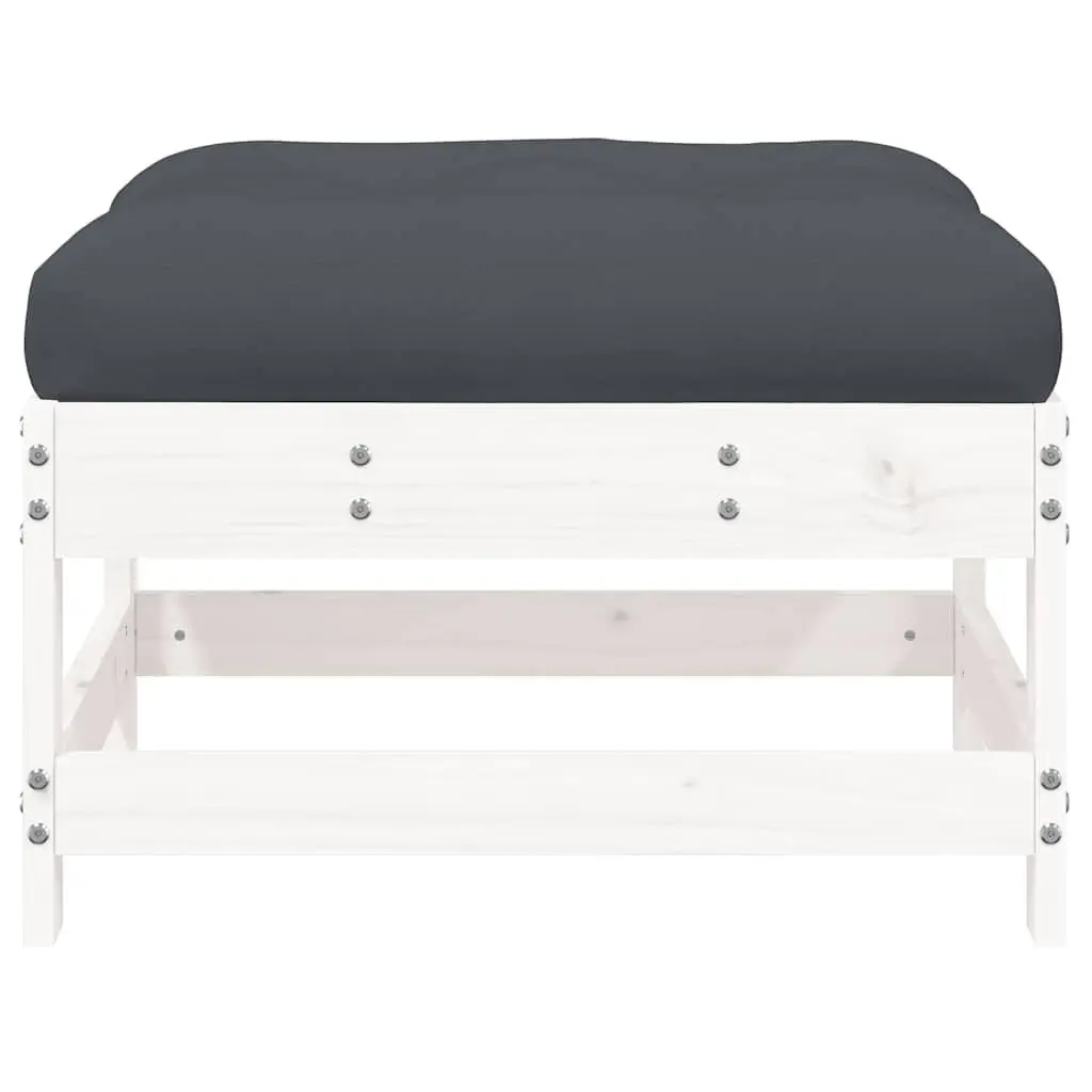 Garden Footstool White Slatted Wood with Cushion Outdoor Patio Seating
