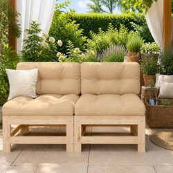 Outdoor Middle Sofa with Cushions Solid Wood Pine Garden Patio Sectional Seating