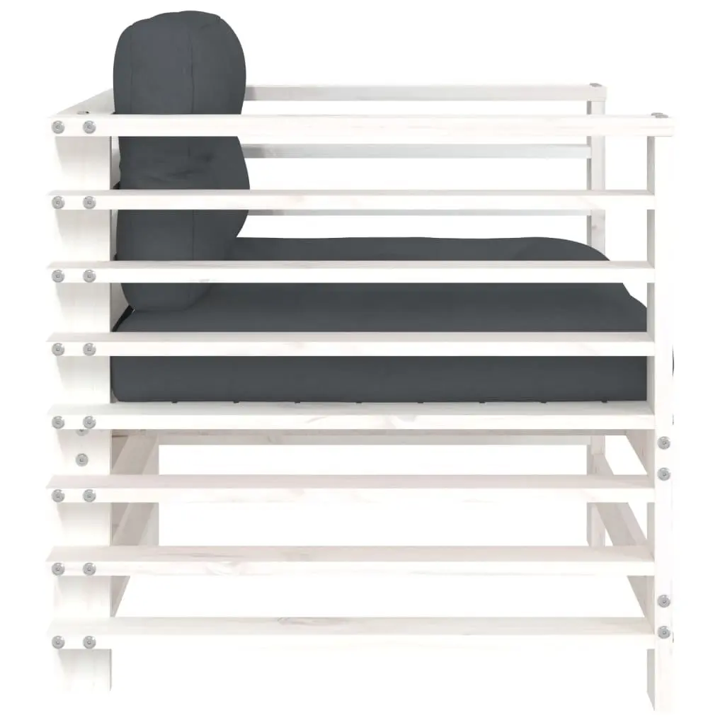 Garden Chairs with Cushions 2 pcs White Solid Wood Pine Patio Seating