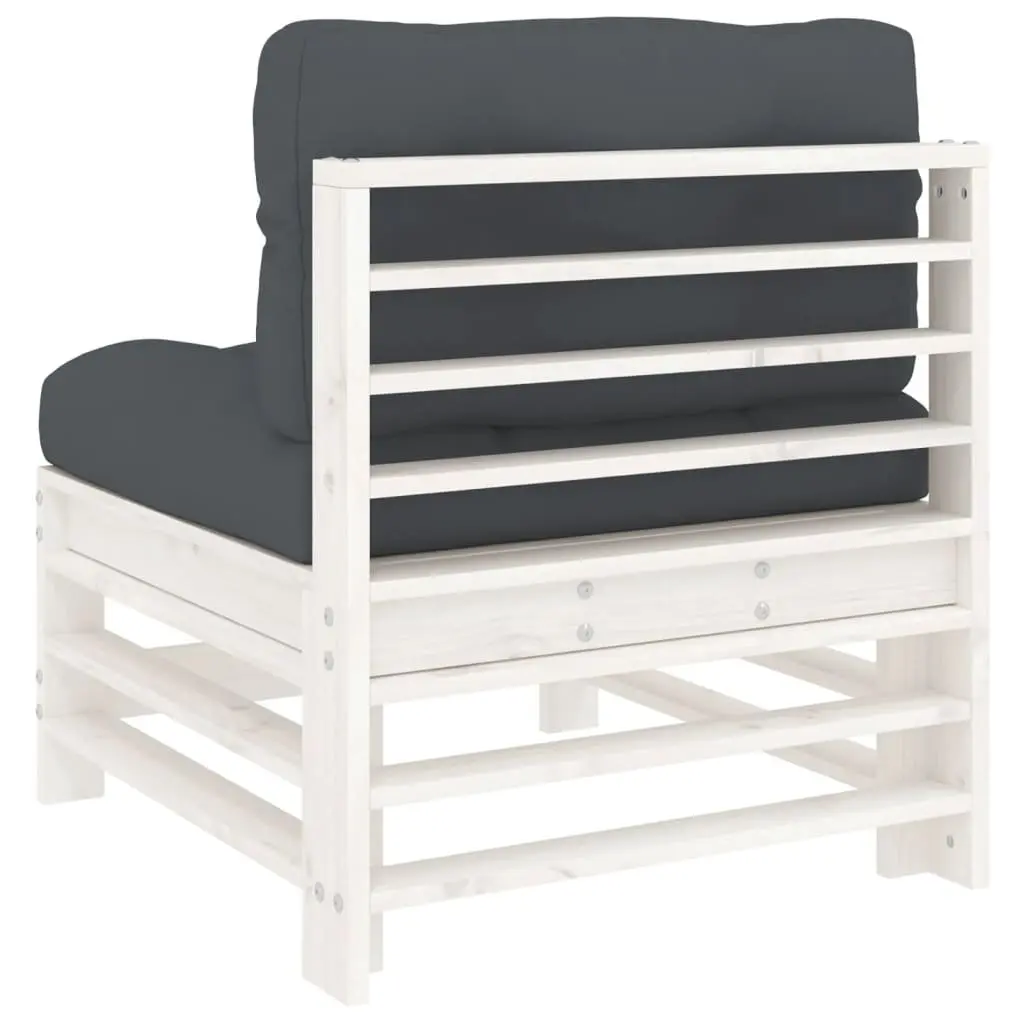 Outdoor Middle Sectional Sofa 2 pcs White Wood Cushions Garden Patio Furniture