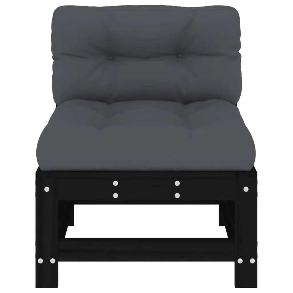 Outdoor Middle Sectional Sofa Unit 2pc Black Solid Pine Wood Modular Garden