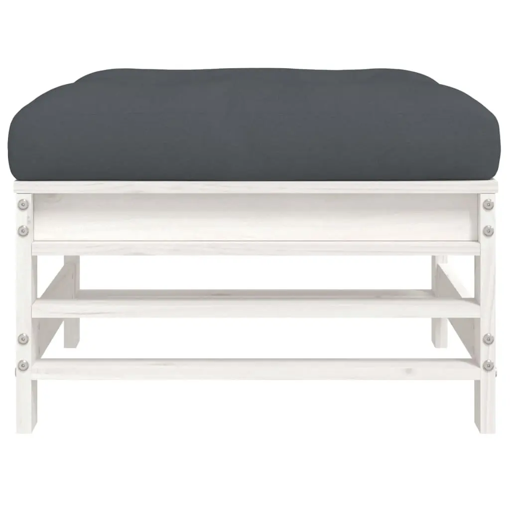 Outdoor Garden Footstools with Cushions White Solid Wood Pine Patio Seating 2pcs