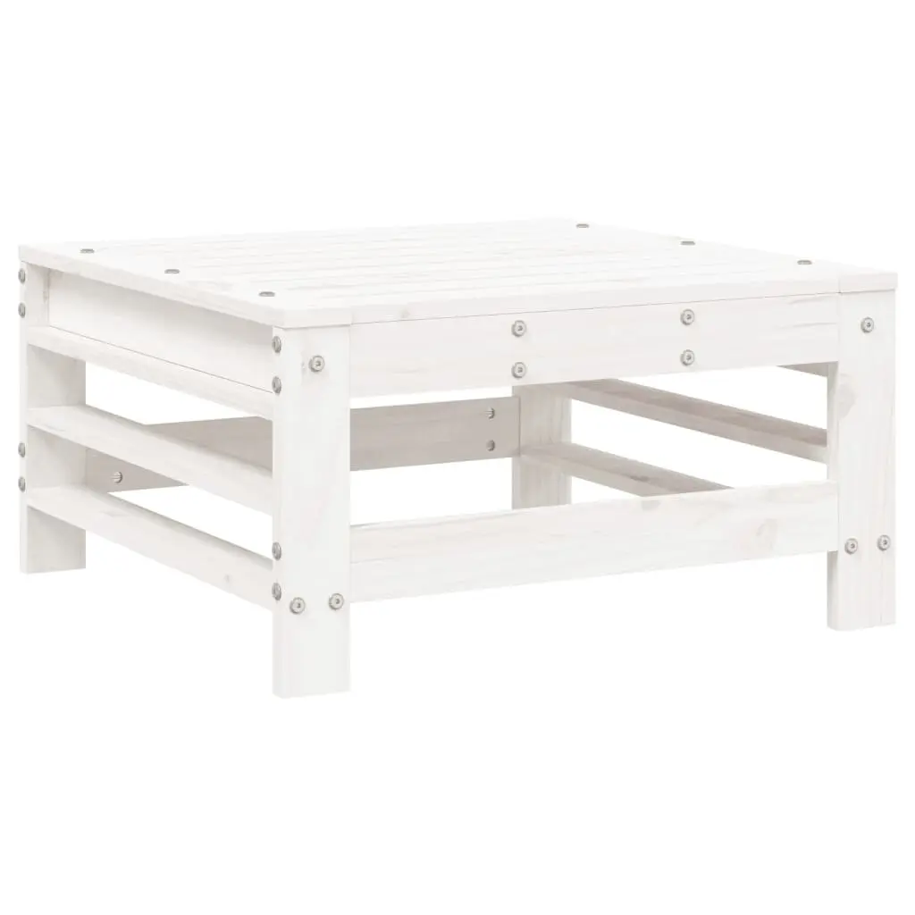 Outdoor Garden Footstools with Cushions White Solid Wood Pine Patio Seating 2pcs