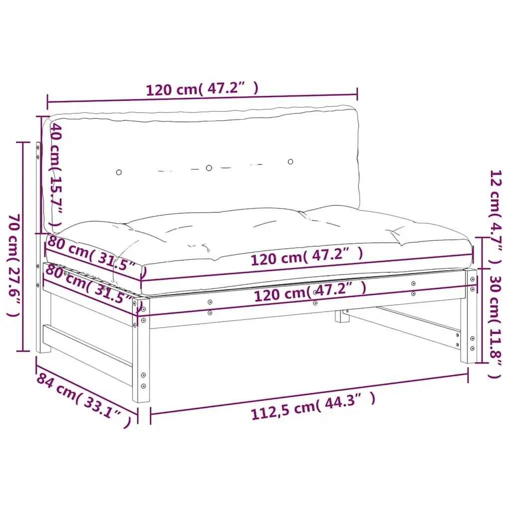Outdoor Middle Sofa 120x80 cm Impregnated Pine Wood Patio Sectional Seating