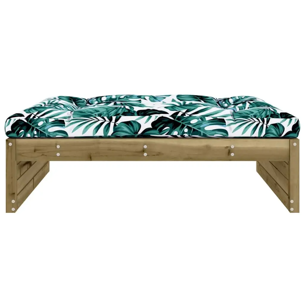 Garden Footstool Outdoor Patio Ottoman Brown Wooden Slatted Design with Cushion