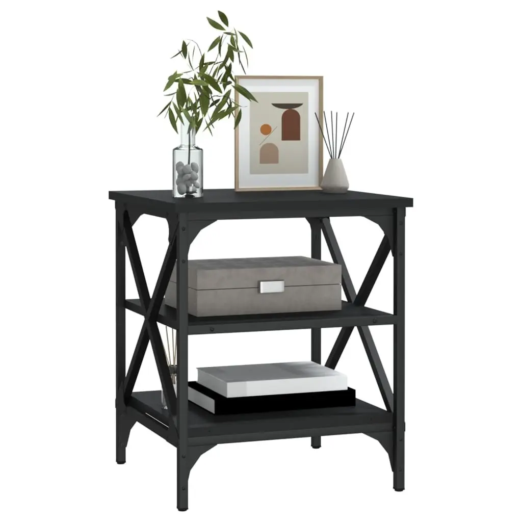 End Table Black Engineered Wood Storage Side Table for Living Room