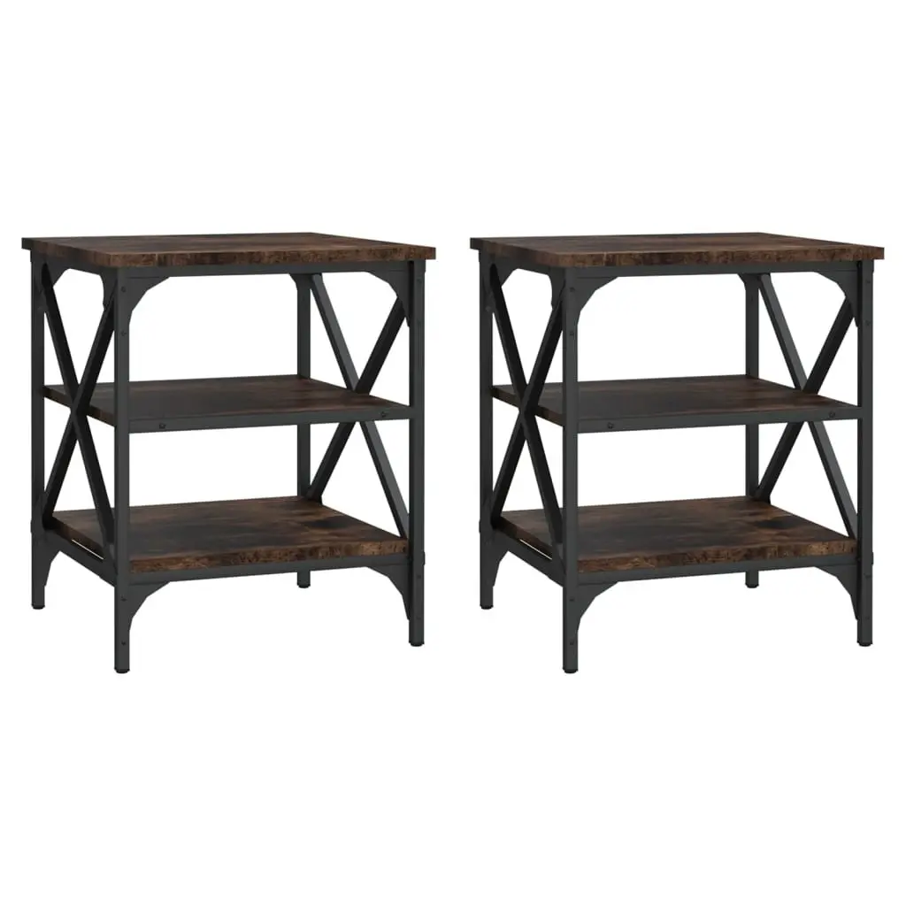 Industrial Side Tables Set of 2 Brown Engineered Wood Storage Feature for Living Room or Bedroom