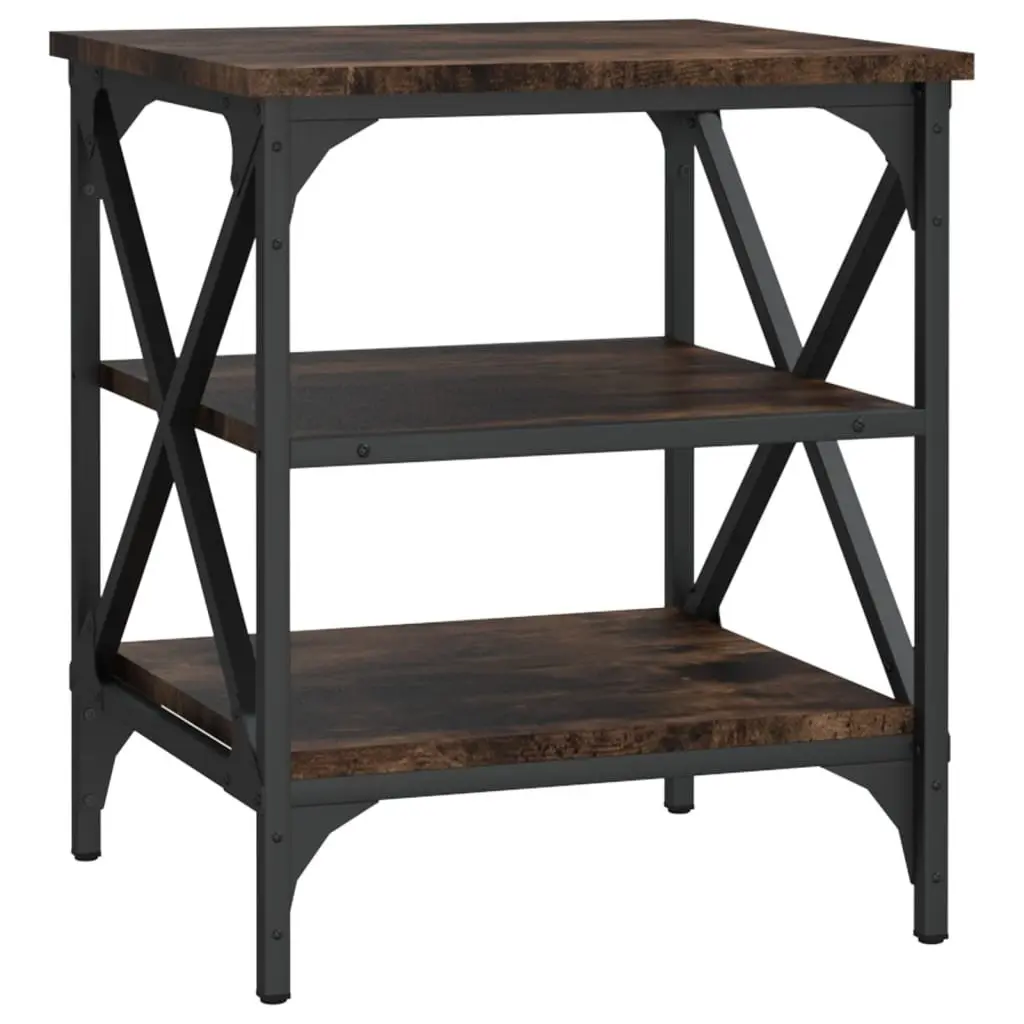 Industrial Side Tables Set of 2 Brown Engineered Wood Storage Feature for Living Room or Bedroom