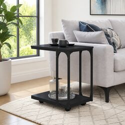 Black C-Shaped End Table with Wheels for Your Living Space