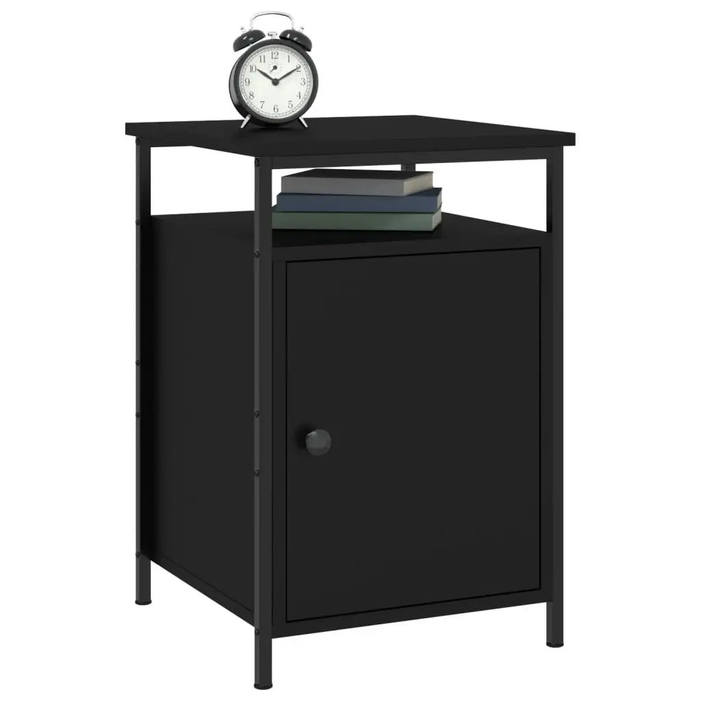 Bedside Cabinets 2 pcs Black Compact Storage Nightstand Organiser